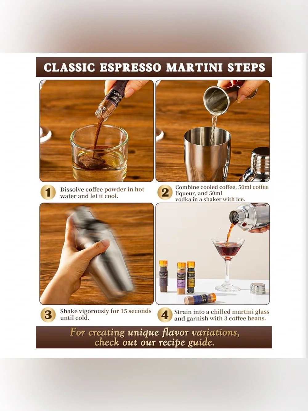 Espresso Martini Kit - INSISART BAR cocktail TOOLS complete GIFT set NIB